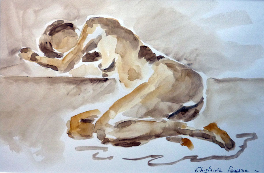 Nu couché en aquarelle