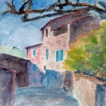 Rue de village en aquarelle