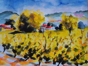 Paysage provencal en aquarelle